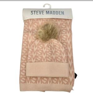 NWT Steve Madden Signature Pink Hat and Scarf Set